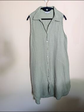 Rosemarine Medium Sleeveless Shirt Dress 100% Linen Made In Italy Sage Green